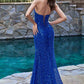 Cinderella Divine CH165C Long Strapless Asymmetrical Fitted Sequin Gown