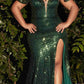 Cinderella Divine CH167 Long Off the Shoulder Sequins Dress with Slit