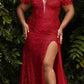 Cinderella Divine CH167C Long Off the Shoulder Sequins Dress with Slit