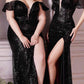 Cinderella Divine CH167 Long Off the Shoulder Sequins Dress with Slit