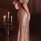 Cinderella Divine CH167 Long Off the Shoulder Sequins Dress with Slit