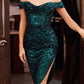Cinderella Divine CH190 Sequin Midi Cocktail Dress Off the Shoulder