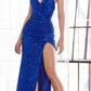 Ladivine CH225 Long Fitted Sequin Gown Gathered Waistline