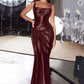 Ladivine CH2604 Square Neck Satin Fitted Evening Gown with Draped Waist