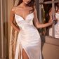 Ladivine CH351W Satin Stretch Fitted Bridal Gown Pointed V-Neckline Sash