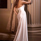 Ladivine CH351W Satin Stretch Fitted Bridal Gown Pointed V-Neckline Sash