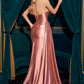 Ladivine CH351 Satin Stretch Fitted Gown Pointed V-Neckline