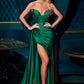 Ladivine CH351 Satin Stretch Fitted Gown Pointed V-Neckline