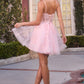Ladivine CJ419 Short Damas Lace Applique A-Line Dress