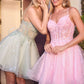 Ladivine CJ419 Short Damas Lace Applique A-Line Dress