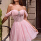 Ladivine CJ420 Off-Shoulder Glitter Tulle Short Dress with Corset Back