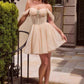Ladivine CJ420 Off-Shoulder Glitter Tulle Short Dress with Corset Back