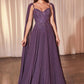 Ladivine CJ937 Pleated A-Line Gown With Cape Sleeves