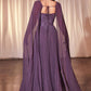 Ladivine CJ937 Pleated A-Line Gown With Cape Sleeves
