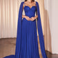 Ladivine CJ937 Pleated A-Line Gown With Cape Sleeves