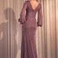 Ladivine CK2141 Long Sleeve Sheath Draped Dress