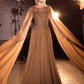 Ladivine CL08 Long A-Line Chiffon Flowing Cape Evening Gown