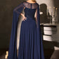 Ladivine CL08 Long A-Line Chiffon Flowing Cape Evening Gown
