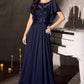 Ladivine CL09 Flutter Sleeve Illusion Neck A-Line Chiffon Gown