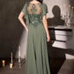 Ladivine CL09 Flutter Sleeve Illusion Neck A-Line Chiffon Gown
