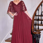 Ladivine CL10 Mother of the Bride V-Neckline Lace Bodice A-Line Gown