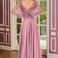 Ladivine CL10 Mother of the Bride V-Neckline Lace Bodice A-Line Gown