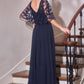 Ladivine CL10 Mother of the Bride V-Neckline Lace Bodice A-Line Gown
