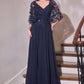 Ladivine CL10 Mother of the Bride V-Neckline Lace Bodice A-Line Gown