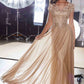 Ladivine CL11 Gold Beaded Cap Sleeve A-Line Formal Dress