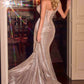 Ladivine CM003 Sculptural Metalllic Fitted Platinum Gown