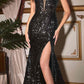 Ladivine CM334 Long Fitted Sheath Floral Sequin Motif Gown Corset Bodice