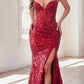 Ladivine CM334 Long Fitted Sheath Floral Sequin Motif Gown Corset Bodice