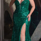 Ladivine CM334 Long Fitted Sheath Floral Sequin Motif Gown Corset Bodice