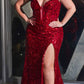 Ladivine CM334 Long Fitted Sheath Floral Sequin Motif Gown Corset Bodice