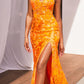 Ladivine CM350 Long Floral Sequin Print Fitted Evening Gown