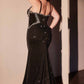 Ladivine CM365C Dress Curve Fitted Black Glimmering Gown