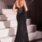 Ladivine CM367 Dress Strapless Crystal Embellished Black Fitted Gown