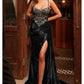 Ladivine CM377 Dress Satin Micro Crystal Fitted Beaded Prom Gown