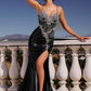 Ladivine CM383 Fitted Crystal & Satin Bodycon Dress