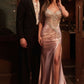 Ladivine CM383 Fitted Crystal & Satin Bodycon Dress