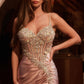 Ladivine CM383 Fitted Crystal & Satin Bodycon Dress