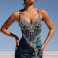 Ladivine CM383 Fitted Crystal & Satin Bodycon Dress