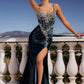 Ladivine CM383 Fitted Crystal & Satin Bodycon Dress