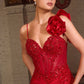 Ladivine CM386 Sculpted Floral Shoulder Corset Bodice Evening Dress