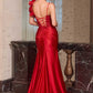 Ladivine CM386 Sculpted Floral Shoulder Corset Bodice Evening Dress