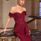Ladivine CM387 Off the Shoulder Sculpted Beaded Bodice Fitted Gown