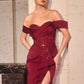 Ladivine CM387 Off the Shoulder Sculpted Beaded Bodice Fitted Gown