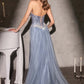Ladivine CM392 Strapless Corset Bodice Sparkling Beading Fitted Satin Gown