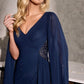 Ladivine CM8248 Flowing Cap Sleeve Fitted Evening Soirées Dress