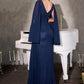 Ladivine CM8248 Flowing Cap Sleeve Fitted Evening Soirées Dress